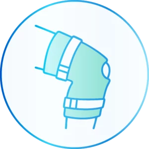 Illustration vectorielle d’un genou équipé d’un manchon de cryothérapie, symbole du traitement localisé proposé par Kicmed.