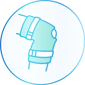Illustration vectorielle d’un genou équipé d’un manchon de cryothérapie, symbole du traitement localisé proposé par Kicmed.